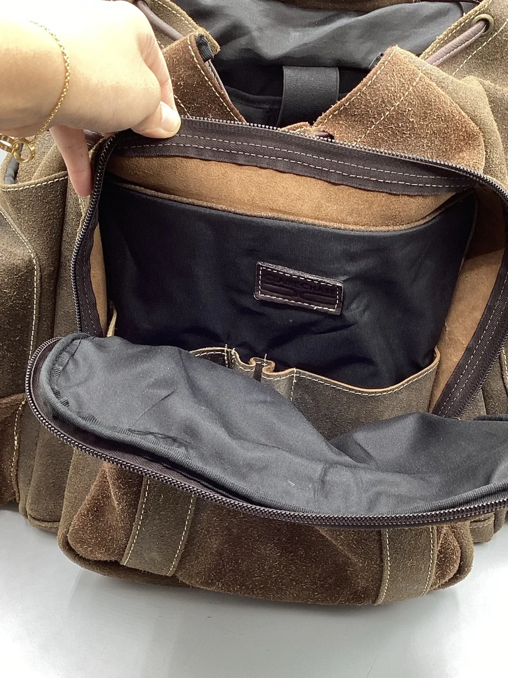 Men's Suede Claire Chase Laptop Backpack in Dark Brown Suede Leather